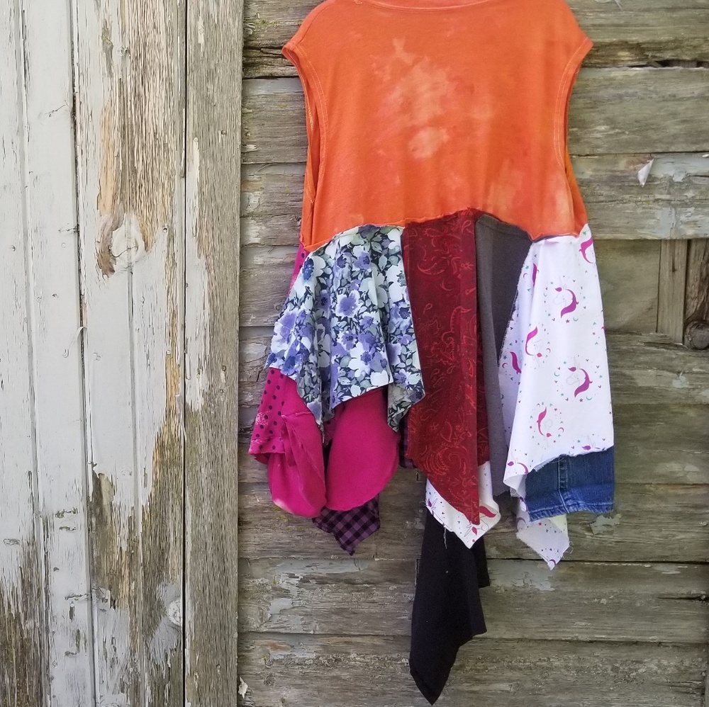 Boho Tye Dye Tshirt Unicorn Tunic Upcycled Handmade - Picture 3 of 6